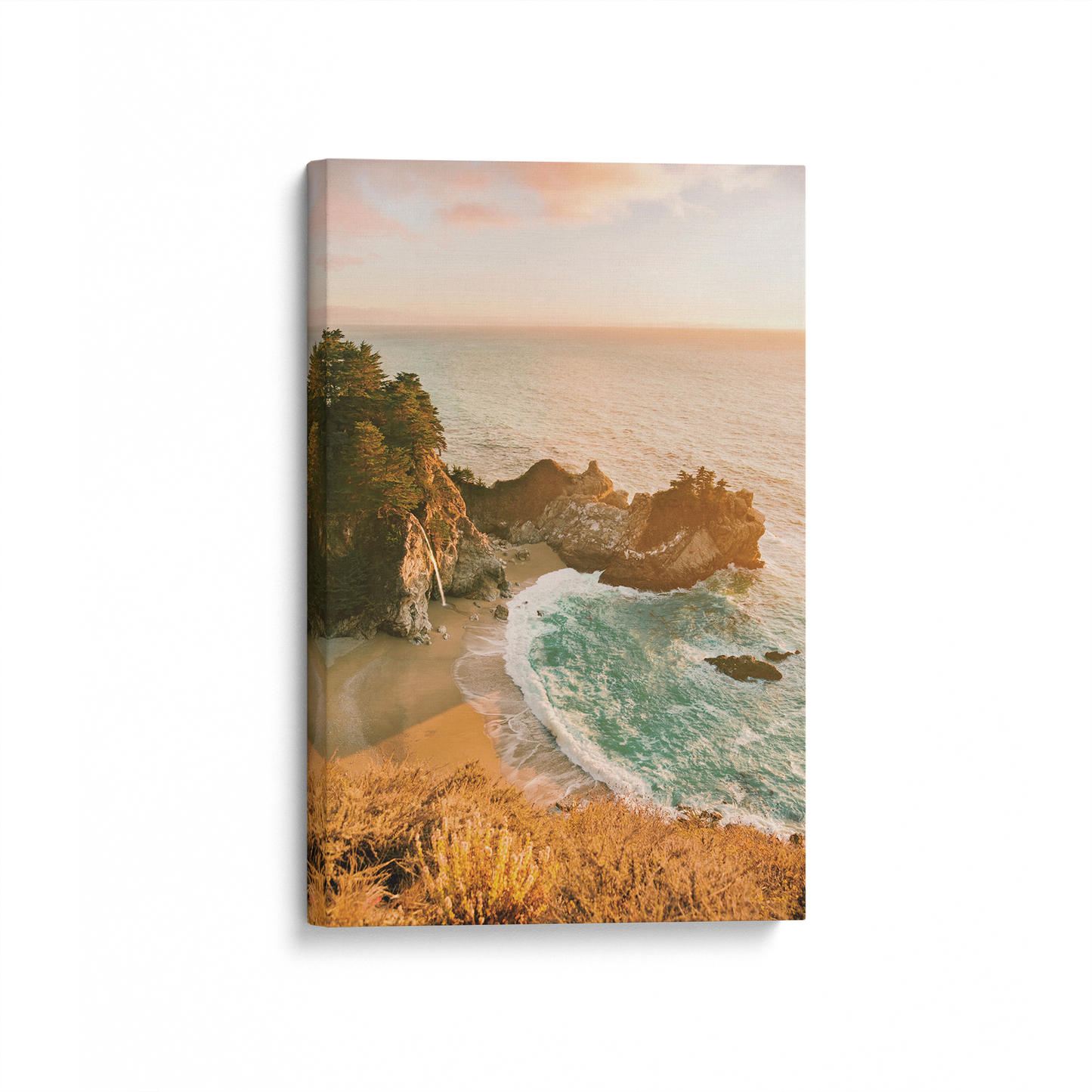 [color:Stretched Canvas], Picture of art in a black frame at angle