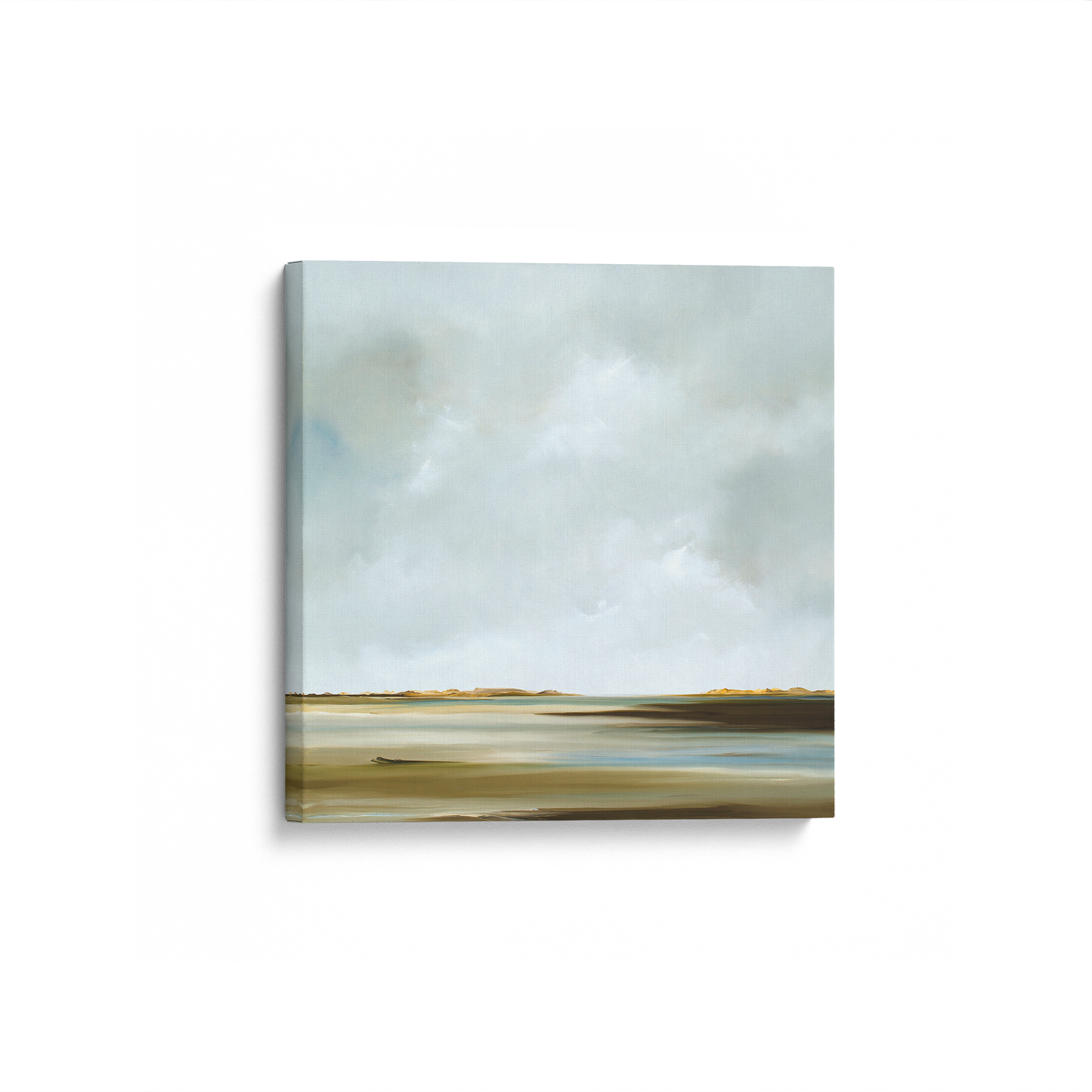 [color:Stretched Canvas],[shape:square], Picture of art in a black frame at angle