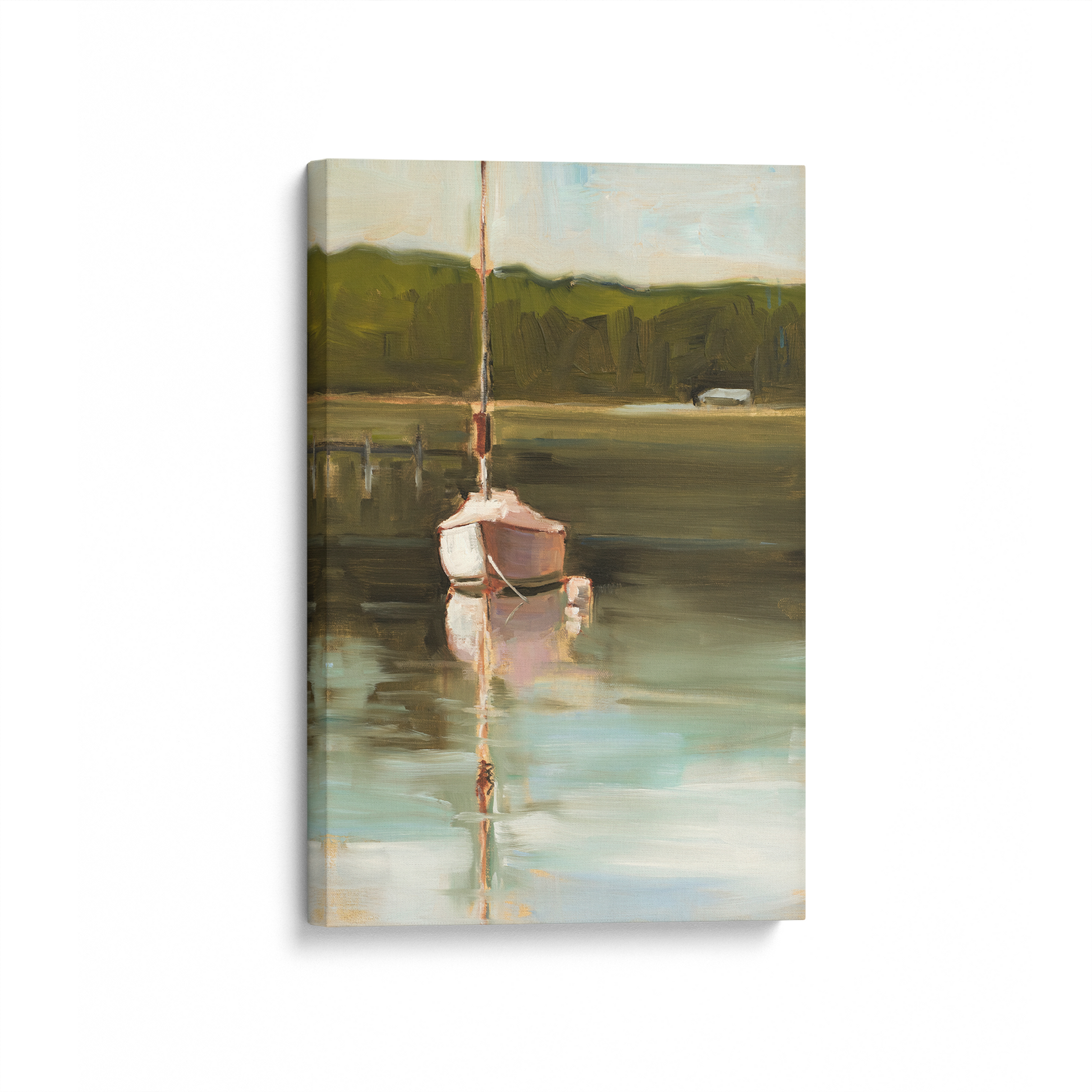 [color:Stretched Canvas], Picture of art in a black frame at angle