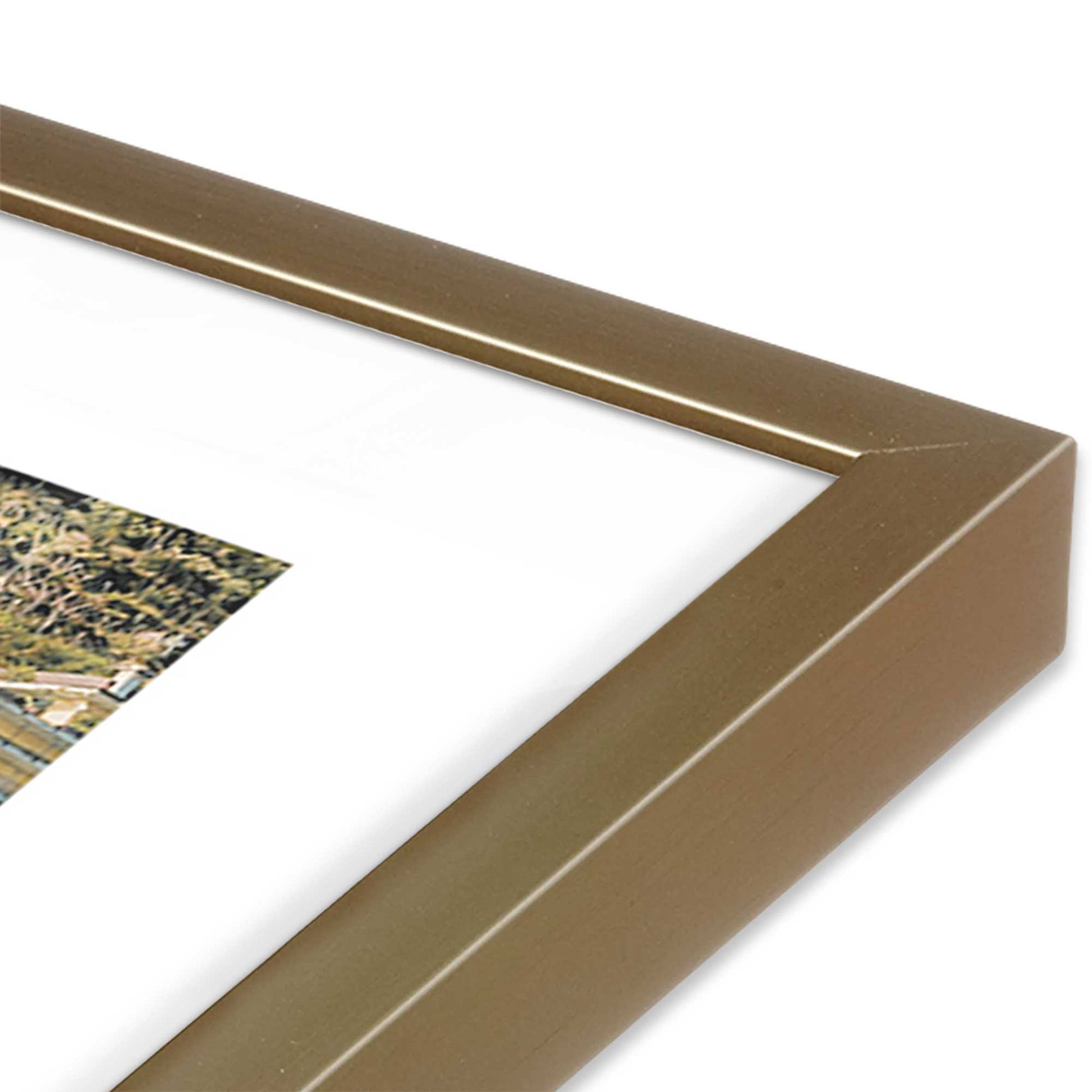 [Color:Brushed Gold], Picture of art in a Brushed Gold frame at an angle